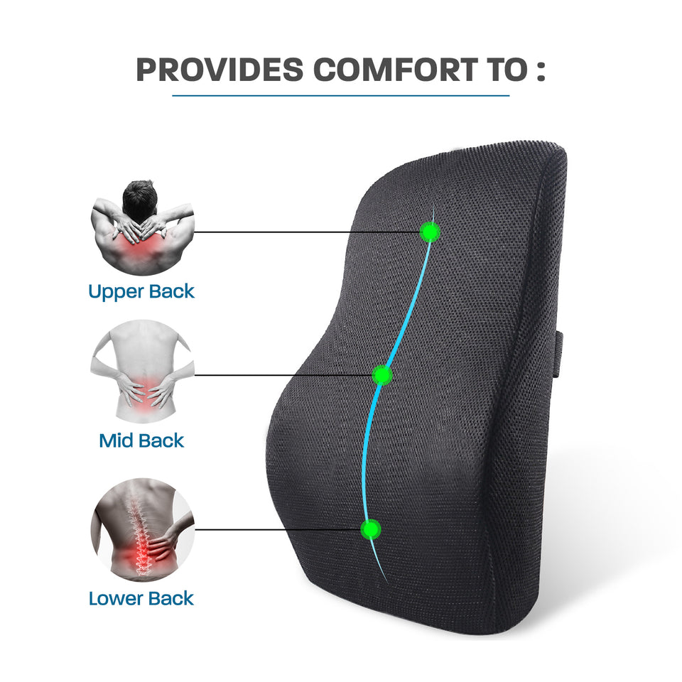 Memory Foam Lumbar Pillow for Car or Office Chair - Gray, Medium - Back  Pain