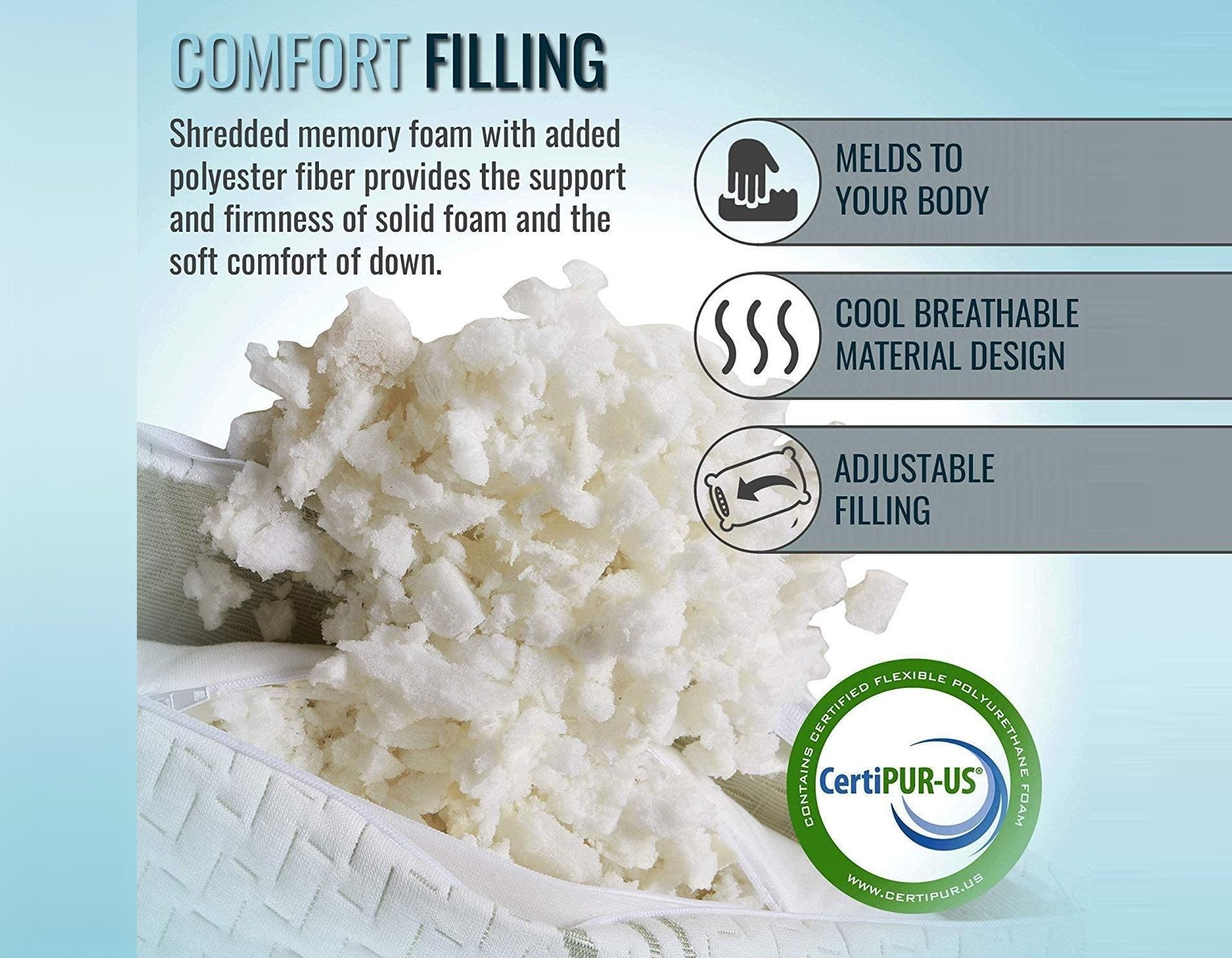 Quality shredded memory foam filling For Comfort and Relaxation 