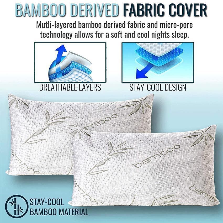 Bamboo Memory Foam Pillow, Best Pillow for Sleeping with Washable Covers - King